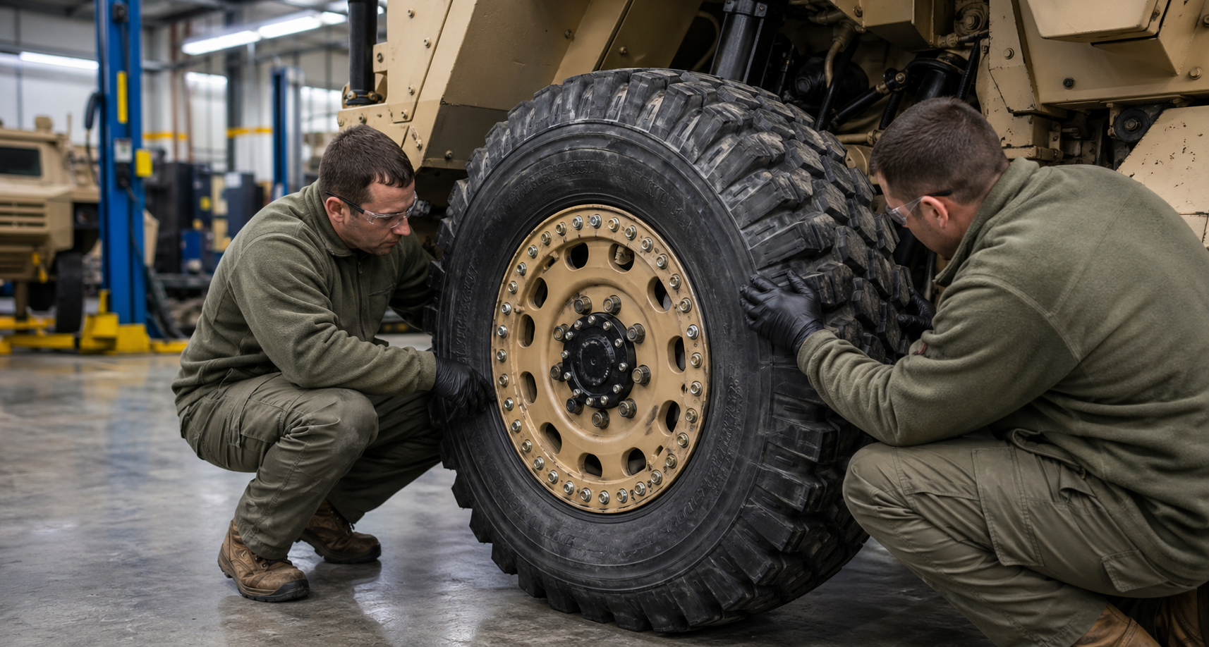 Military run-flat tire maintenance workflow spotlight